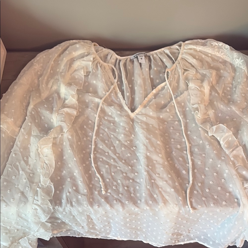 Express Cream Ruffled Long Sleeve Blouse